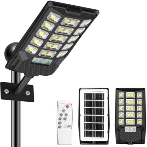 Lampadaire Solaire Exterieur 500W, 6500K Projecteur Exterieur avec Télécommande Étanche IP66 Lumière Solaire Exterieur avec Détecteur de Mouvement, Lampadaires solaires pour Rue Garage Patio Jardin