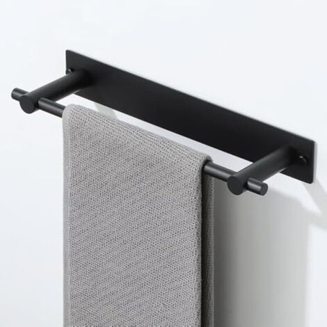 Porte Serviette sans Percage, Support Serviette Mural Longueur 30 CM, Porte-Serviettes de Salle de Bain, Autocollant/Perçage, Barre Porte Serviette en Acier lnoxydable SUS304, Noir (1/5)