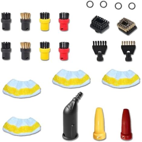 Lot de 23 d’Accessoires pour Nettoyeur Vapeur Kärcher SC1 SC2 SC3 SC4 SC5 EasyFix, Bonnettes Microfibre, Brosses Nylon & Laiton, Buses Jet, Suceurs, Joints de Rechange (1/5)