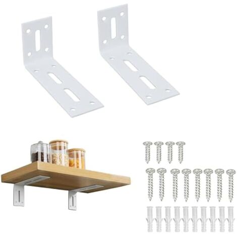 2 Pièces Equerre Etagere, 12 x 6 x 4 CM, Angle de 90 °, Supports d' Étagère Murale Pratique pour Chambre/Salle de Bain/Cuisine, Blanc (1/5)