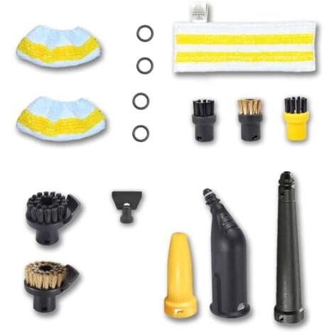 Lot de 16 d’Accessoires pour Nettoyeur Vapeur Kärcher SC1 SC2 SC3 SC4 SC5 EasyFix, Kit de Rechange avec Serpillière, Bonnettes Microfibre, Brosses Nylon/Laiton, Buse Jet, Rallonge, Joints (1/5)