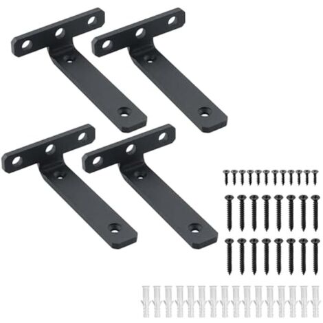 Lot de 4 Supports d' Étagère Flottants, 10 x 7.5 CM, Fixation Étagères Murale Invisible, Supports Étagères Flottante Durable, Noir (1/5)