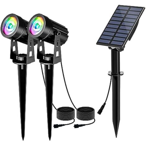 Couleur Lampe Solaire 2 EN 1 Lumière Solaire Jardin Extérieur Spot Solaire Extérieur 2 Modes d'Éclairage Etanche IP65, 3 Mètres Câble, Eclairage Exterieur Solaire pour Jardin, Chemin, Pelouses