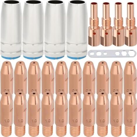 MB25 MIG MAG Torche de soudage 4 buses à gaz 4 supports de buse 10 Buses contact(0,8 mm) 10 Buses contact(1,0 mm) AK25 MB25 Pistolet de soudage Kit d'accessoires M6 Tête conductrice