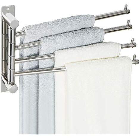 Porte-Serviettes avec 4 Barres 180° Rotatives en Acier Inoxydable, Antirouille et Pratique, Porte Serviette Murale Sèche-Serviettes pour Salle de Bain/Cuisine Lavabo, Argent (1/5)