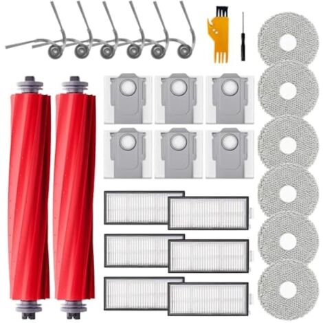 28 pièces d'Accessoires pour Roborock QV 35A / QV 35S / QR 798 / QR 598 Robot,2 Brosses Principales, 6 Serviettes, 6 Filtres, 6 Sacs de Poudre, 6 Brosses Latérales, 2 Ustensiles de nettoyage (1/4)