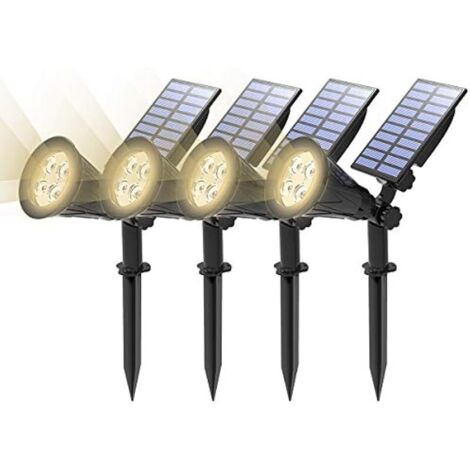 【4 Pack】 Spot Solaire Extérieur Étanche LED Projecteur Éclairage Jardin Décoration pour Paysage Cour Chemin Allé (4000K)