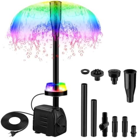 Pompe Aquarium Submersible RGB, 800L/H 180-240V 15W Pompe à Eau Ultra Silencieuse, 3 Couleurs Changeante Pompe Submersible Fontaine avec 3 Buses pour Aquarium, Étang, Fontaine (1/5)