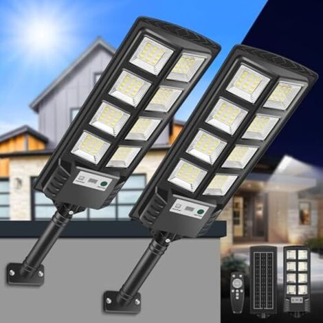 Lampadaire Solaire Extérieur LED 6000K avec Panneau Solaire et Détecteur de Mouvement, IP66 Étanche Lampe Lampadaire de Jardin Spot Solaire Projecteur avec Télécommande pour Cours Garage(4) (1/5)