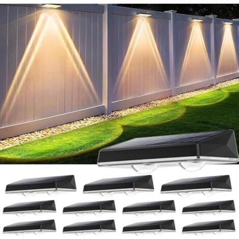 Applique Murale Extérieur Solaire Étanche IP67, 12 Unité Lumiere Solaire Exterieur Blanc avec 3 Modes Lampe Solaire Exterieur Puissante pour Cour, Jardin et Clôture (1/5)