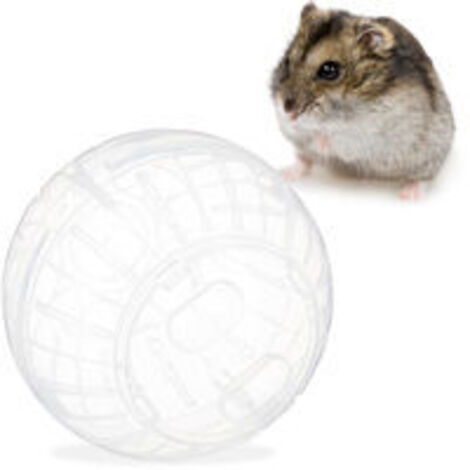 Relaxdays Boule hamster, jouet pour rongeurs, accessoire, souris, apport en air optimal, plastique, 14 cm, transparent