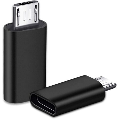 2 Pièces USB C Adaptateur, Micro USB vers USB C, Adaptateur USB C vers Micro USB Connecteur, Adaptateur Type C Fem Micro USB Male Connecteur pour PC, Galaxy, Mate, etc (Noir) (1/5)