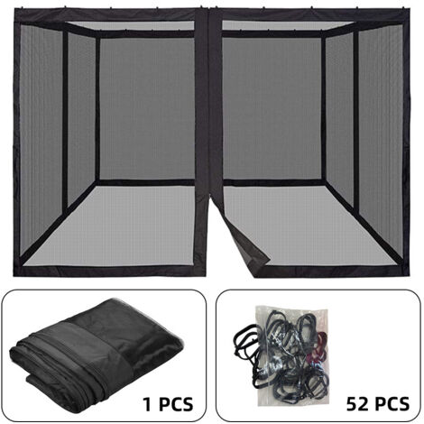 Debuns – Moustiquaire de terrasse 300x360cm – Polyester noir – Conception à 4 portes avec crochets améliorés – Anti-moustiques et anti-poussière
