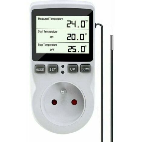 KZQ Prise Thermostat, Regulateur de Temperature, Chauffage Refroidissement Thermostat, Regulateur Numérique Thermostat avec Sonde, LCD Prise Contrleur de Température pour Terrarium Aquarium Serre (1/4)