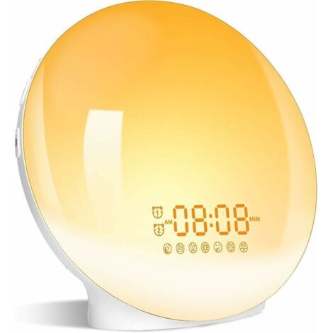 KZQ – Réveil lumineux enfant avec simulateur d'aube – 20 niveaux de luminosité – 7 sons naturels – Fonction snooze – Alimentation 100-240V