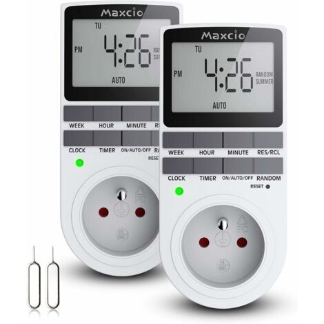 Prises Programmables Digitales (Lot de 2) avec Minuterie Numérique Journalière/Hebdomadaire, Écran LCD, Mode Aléatoire Antivol, Économie d'Énergie, 16A/3680W Max (1/5)