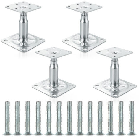 Ouylaf – Lot de 4 supports de poteau réglables – Acier galvanisé – Hauteur 100 à 150 mm – Installation rapide – Pour béton et asphalte