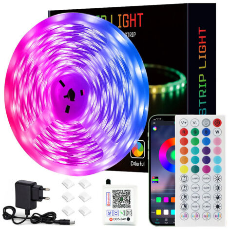 Ouylaf – Ruban LED 15M RGB Bluetooth – Contrôle APP et télécommande – 16 millions de couleurs – Synchronisation musique – Installation facile