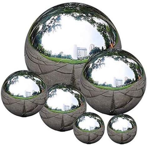 XVX – Boule réfléchissante en acier inoxydable poli miroir 50-150 mm – Décoration de jardin flottante – Lot de 6 sphères décoratives