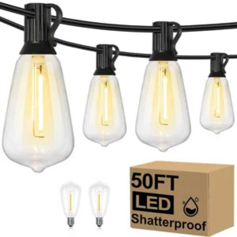 Guirlande Lumineuse Guinguette Exterieur 15M /50FT 25+2 LED Ampoules de Guirlandes Jardin Lumiere Guirlande Lumières Extérieur Terrasse Pergola Balcon,prise européenne