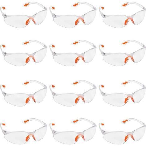 Choyclit – Lot de 12 lunettes de sécurité transparentes – Conformes à la norme EN166 – Verres en plastique anti-rayures – Protection latérale intégrée