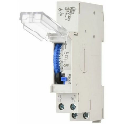 Lauwexe – Minuterie mécanique 24h – Programmation 15 min – Montage sur rail DIN – Couverture étanche – Batterie intégrée – 230VCA 16A - AC220-240V