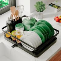 Debuns – Égouttoir à vaisselle en acier inoxydable – Drainage extensible et pivotant à 360° – Grande capacité jusqu'à 25 kg – Porte-couverts amovible