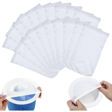 Lot de 20 Chaussette Skimmer Piscine,Filtre Skimmer,Chaussettes Filtrantes Réutilisables en Nylon Élastique,pour Filtration Efficace des Débris,Feuilles et Pollen (20, Blanc) (1/5)