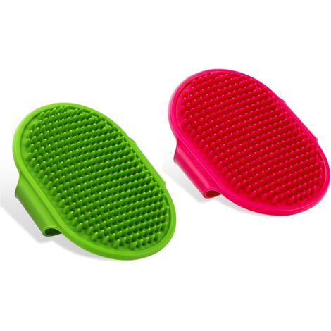 Brosse de toilettage pour Chien, Lot de 2 brosses de Bain en Caoutchouc de Silicone avec Sangle réglable Brosse de Douche pour Animaux de Compagnie Brosse de Massage pour Chiot (rose vert) (1/5)