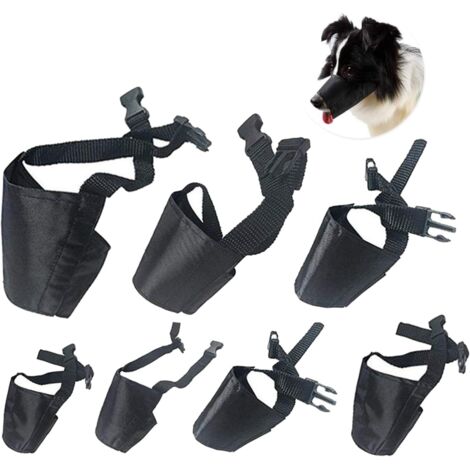 Muselière pour Chiens 7 Pièces en Nylon - Sécurité Respirante Réglable pour Petit, Moyen et Grand Chien - Anti-Aboiement, Morsure et Mâchage, Noir