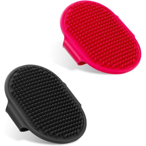 Lot de 2 Brosses De Bain Pour Chat Et Chien En Silicone Brosse De Toilettage Pour Chien Brosse De Massage Apaisante Brosse De Nettoyage Avec Anneau Réglable Poignée Courte (Rouge Noir) (1/5)