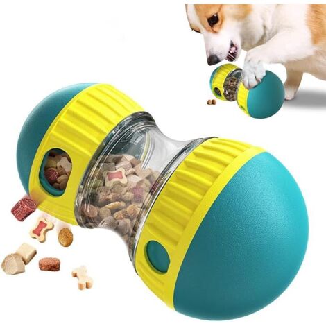 Jouet pour Chien Indestructible, Jouets pour Chiens Interactif de Mangeoire, Distributeur Croquettes Jouet Occupation pour Chiot, Cadeau d'anniversaire pour Chien à Couinement (Bleu)