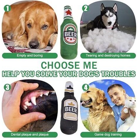 Lot de 2 jouets couineurs en peluche douce pour chien en forme de bouteille de bière Jouets pour chien en forme de bière, jouets à mâcher couineurs pour chiens de petite, moyenne et grande taille (1/5)