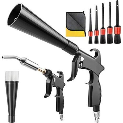 Pistolet de nettoyage à sec haute pression pour voiture, pistolet à air de séchage intérieur avec 2 buses pour évacuer rapidement la saleté et la poussière avec flux d'air