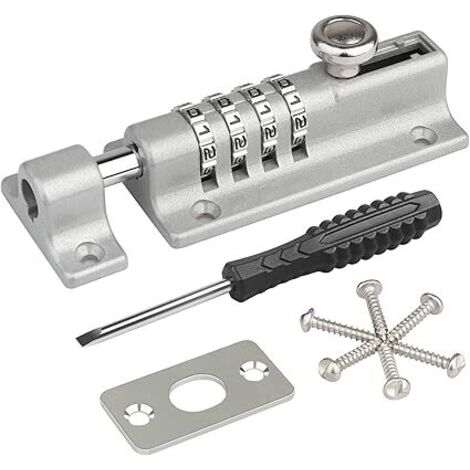 Loquet de Verrouillage à Combinaison,[Version Premium] Verrou de Porte à Code, Imperméable Verrou à Combinaison à 4 Chiffres avec Vis de Fixation de Sécurité pour Armoire,Hangars,Argent
