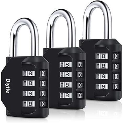 [3 Pièces] 4-Digit Cadenas à Combinaison, Serrure Combinée Imperméabiliser, Métal étanche et Fermoir Combiné en Acier Plaqué, pour L'école, Casiers, Gym - Noir (1/5)