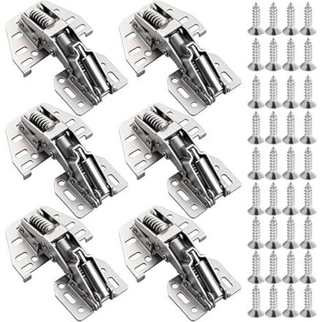 6 Pièces Charniere Porte Placard Charnières sans Perforation à Amortisseur Hydraulique avec 36 Vis Incluses pour Armoire Placard Bibliothèque Garde Robe et Camping Car