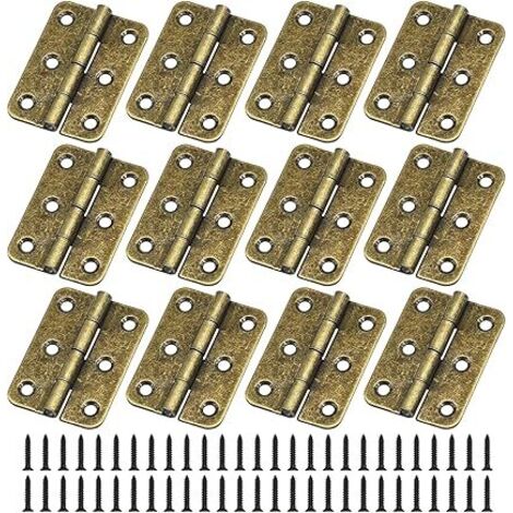 charnières de porte rétro de 5,1 cm pliantes en bois épais avec vis de charnière antiques pour meubles de maison, armoire, porte, tiroir, boîte en bois (bronze antique-12pcs) (1/5)