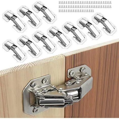 Lot de 10 charnières à visser avec ressort à 90 degrés pour portes en bois, armoires avec 40 vis, pour porte d'armoire, porte en bois, armoire de cuisine (1/3)