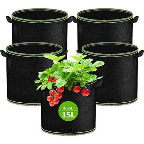 Lot de 5 Sacs de Plantation Non Tissé 15L, Sac de Plantation Terre en Tissu avec Poignée, Sacs de Culture de Plantes Réutilisable pour Tomates, Carottes, Fraises, Légumes, Fleurs (1/5)