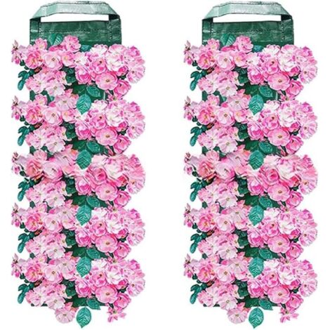 Lot de 2 sacs de culture à suspendre, 62 x 25 cm, pour fraises, tomates, herbes, poches de jardin peu encombrantes pour balcon, terrasse (1/5)