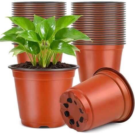 50Pièces 15CM Pot pour Semis,Pot de Fleurs Plastique Plante Exterieur,Pot Rempotage,Godets pour Semis Tomates,Brun (1/5)