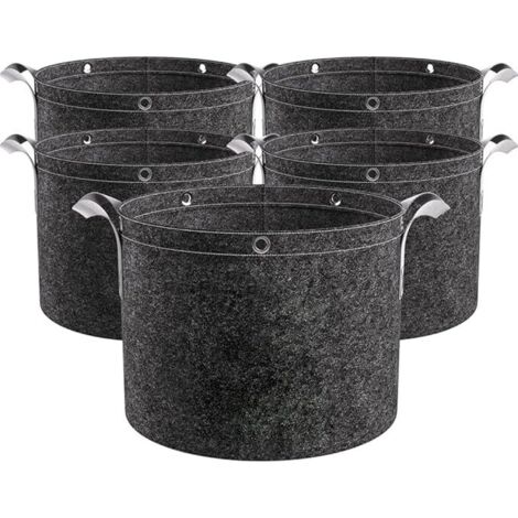 Lot de 5 sacs de culture en tissu non tissé épais avec poignées pour l'aération, conteneurs de jardinage noirs pour légumes (1/5)