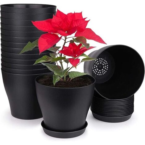 10Pcs 14cm Pots De Plantes en Plastique Conteneur De Plantes Pots De Fleurs D'intérieur avec Plateaux à Palettes pour Maison De Bureau (14 x 12cm, Noir) (1/5)