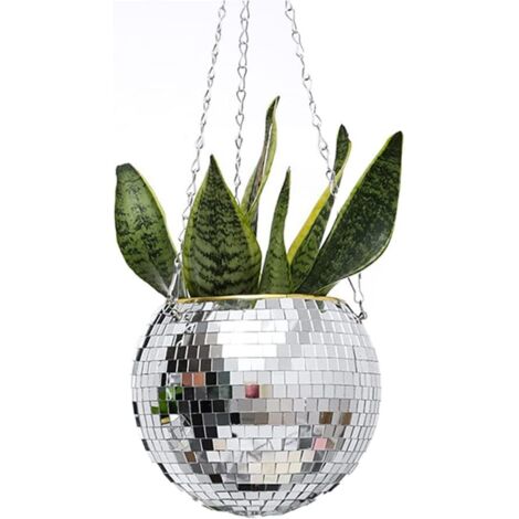 15cm Planteur de Boule de Disco,Pot de Fleurs Boule à Facettes avec Chaîne et Corde en Macramé, Boho Macramé Plante Cintre pour Intérieur Extérieur Maison Jardin Jardinière Décor (1/5)
