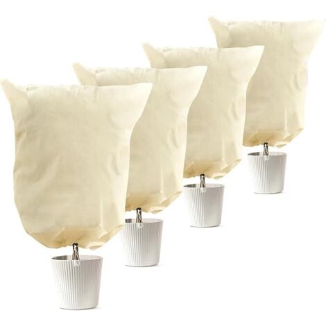 Lot de 4 Housse Hivernage Plante 80g/m² - Protection Anti-Gel Réutilisable pour Plantes en Pot Extérieur, 60x80cm avec Cordon de Serrage (1/5)