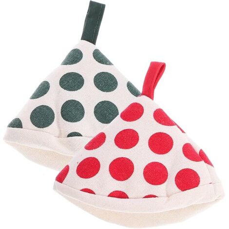 Housse De Poignée De Casserole Anti-brûlure Triangulaire 2 Pièces Vert Et Rouge à Pois Silicone Résistant à La Chaleur Cuisine Maison Protection Mains Pot Couvercle (1/5)