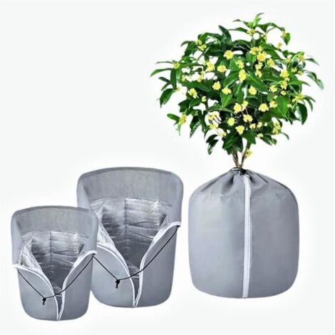 2 Pièces Housses D'Hivernage pour Plantes en Pot, Voile Hivernage Plante Exterieur 45×50 CM, Voile D'Hivernage Protection Plantes en Pot avec Zip et Cordon(Gris)