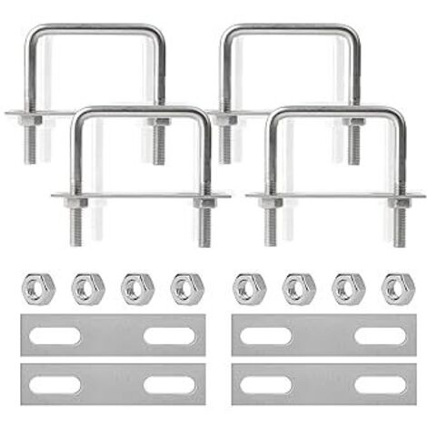 4 Pièces Boulons en U M8 65 x 80 mm en Acier Inoxydable avec Écrou, Plaques, Rondelle - Étriers de Fixation Carrés pour Tuyaux