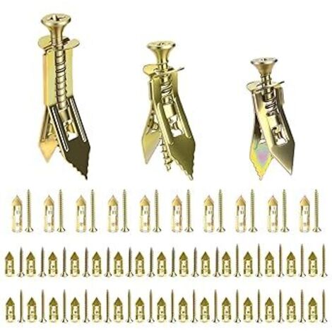 80 Set de Chevilles pour Plaques de Plâtre avec Vis Autoforeuse, Chevilles Autoperceuses en Métal, Cheville Métalliques avec Vis Fixations pour Plaques de Plâtre miroirs tableaux(40+40)